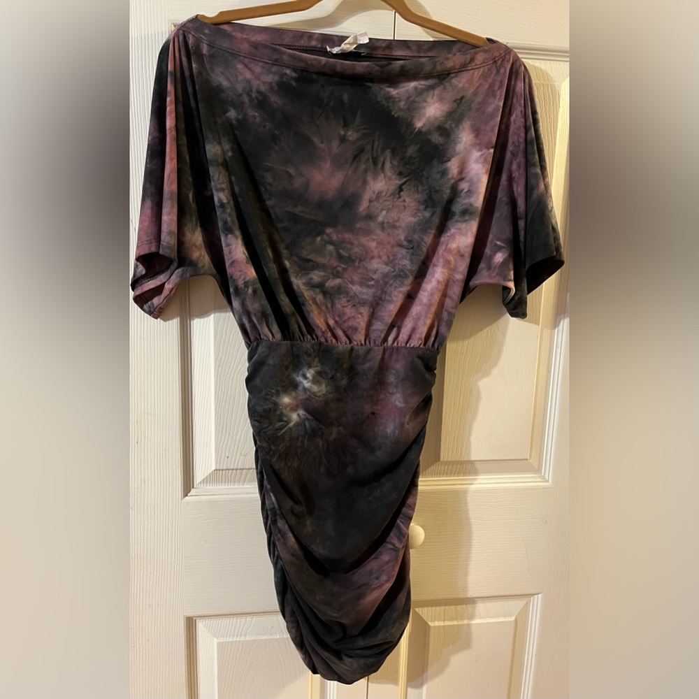 Fashion Nova Tie Dye Boat Neck Side Ruching Dress Size S